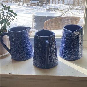 Elegant Blue Ceramic Pitcher Set